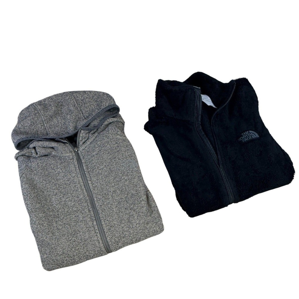 Lot 2 The North Face Womens XS Fleece Jackets Black Gray Full Zip Broken Zippers